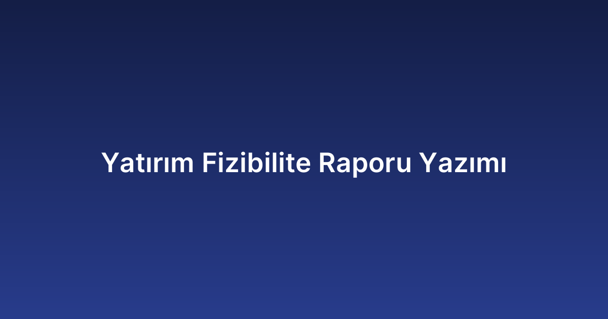 Yatırım Fizibilite Raporu Yazımı